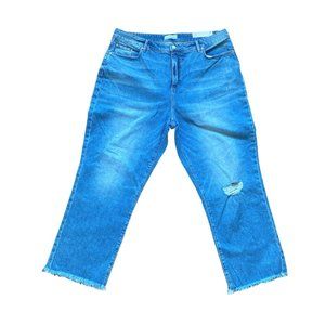 Loft the straight crop high rise curvy fit distressed light wash denim jeans 32